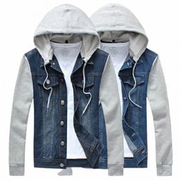 men's casual denim jacket, hooded jacket, trendy and persalized, simple men's jacket, loose size, fiable denim top d3KS#