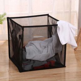 Baskets Mesh Folding Hamper Home Cloth Dirty Clothes Storage Basket Handle Bucket Black Grey Laundry Desktop Sundries Organise Basket