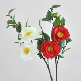 Decorative Flowers Single Branch Simulation Camellia Artificial Green Plant DIY Home Party Wedding Birthday Shopping Mall Table Arrangement