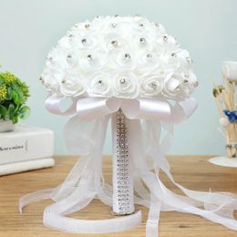 Decorative Flowers Bride Wedding Holding Foam Simulation Flower White Rose Bouquet Korean Pography