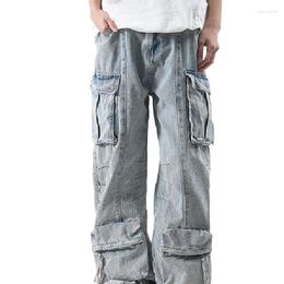 Men's Jeans Fashion Oversized Hip Hop Cargo Pants With Multi Pockets Washed Loose Fit Denim Trousers Streetwear Bottoms