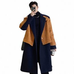 noymei Autumn Winter Overcoat Men Korean Fi Woollen Windbreaker Ctrast Colour Cott Lg Coat Casual Wool Trench WA2876 V2eE#