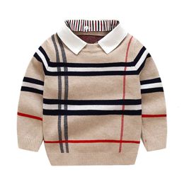 1-8T Toddler Kid Boy Sweater Spring Winter Clothes Warm Pullover Top Long Sleeve Plaid Sweater Girl Fashion Gentleman Knitwear 240326