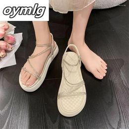 Dress Shoes Lady Sandals 2024 Summer Muffin Thick Soled Beach With Skirt Fairy Feng Shui Drill