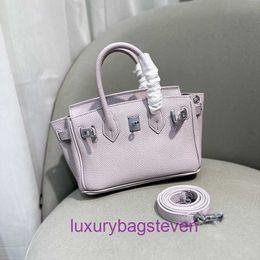 Top Quality Hremms Birkks Designer Women Purse Genuine Leather Handbags Bag Litchi Pattern Togo Soft Glutinous Cowhide 20cm Dream Purple High With Real Logo