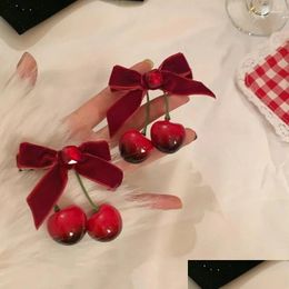 Hair Clips Barrettes 1Pcs Red Veet Cherry Hairpin Sweet Bowknot Cloth Bow Clip Side Student Drop Delivery Jewellery Hairjewelry Otwmk