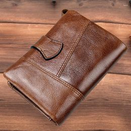 Wallets Top Layer Cowhide Men's Wallet Activity Zipper Buckle Stitching Clutch Multi-Card Coin Waterproof Storage Bag For Boys