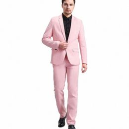 fresh Pink Men Suit Two-piecesJacket+Pants Set Slim Fitting Elegant Fi High-quality Male Formal Clothing t71A#