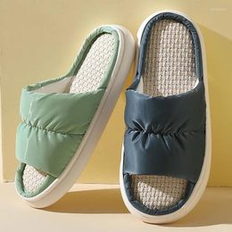 Slippers 2024 Winter Non Slip Home Slides Shoes Woman Thick Sole Open Toe Linen Couple Japanese Style Cotton Women