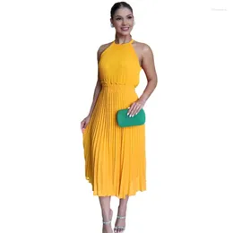 Casual Dresses African For Women Spaghetti Strap Dress Solid Color Sleeveless Chiffon Pleated Slim Sexy Party Long 2024 Autumn XL