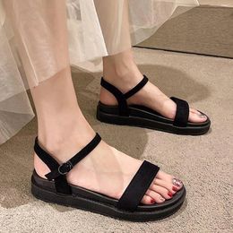Sandals Women Fashion Simple Solid Colour Thick Bottom Beach Sport Ladies Shoes Flat Comfortable Buckle Strap Casual
