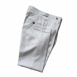 2023 Cott Large Size Men's Summer Suit Pants Butt Stretch Breathable Straight Leg Pants Elastic Solid Color Trousers P271 25yb#