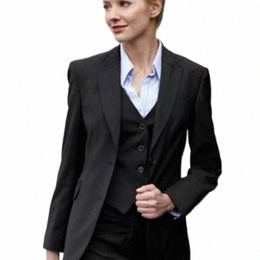 women Suit 3 Pieces Office Formal Slim Solid Fit Busin Evening Custom Made Workwear Set Jacket Vest With Pant J8Sp#