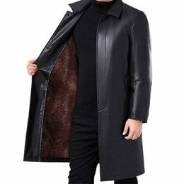 men's Lg Over Knee Leather Trench Coat Men Plus Fleece Thickened Warm Leather Winter Coat Leather Biker Jacket Men C3mE#