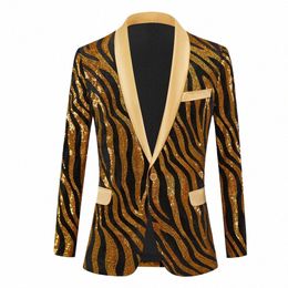 men's Yellow Striped Trendy Sequins Men's Singer Stage Performance Host Dr Suit Coat Jacket Tuxedo Gentlemen Wedding Groom 92CV#