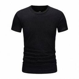 summer Men's Cott T-shirt Fi Slim Black Short Sleeved Comfortable Casual Round Neck T-shirts Top Men's Clothing T3Ji#