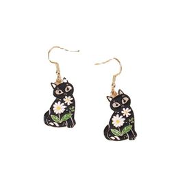 Charm Cartoon Animal Enamel Earrings Pendant Cute Black Flower Cat Metal Earring Fashion Trend Design Ladies Clothes Accessories Dro Dhz8U