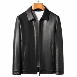 2024 Spring and Autumn Men's Genuine Leather Polo Mock Neck Jacket Fi Slim Sheepskin Coat Black Grey Husband Gift Youth q7FM#