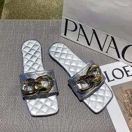 Slippers Slipper Women Shoes Woman 2024 High Quality Slides Sandals Fashion Design Metal Trim Flat Female