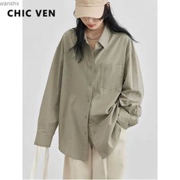 Women's Blouses Shirts CHIC VEN Womens Shirt Loose Casual New Simple Medium Length Linen Lazy Style Womens Shirt Spring and Autumn 2023L240328