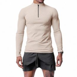 mens Gym Sports Compri Shirt Tee Casual Quick Dry Fitn Clothing Half High Neck Slim Training Running Lg Sleeve T-shirt A1fe#