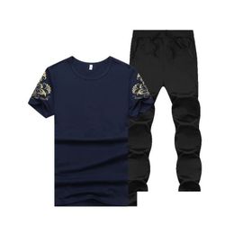 Men'S Tracksuits Summer Men Sport Tracksuit Printed Slim Cool Short Sleeves T-Shirt With Joggers Pants Casual Suit Drop Delivery Appa Dh9Nj