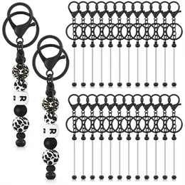 Hooks 24 Pcs Beadable Keychain Bars Bulk For Beads DIY Blank Metal Beaded Bead Crafts Black