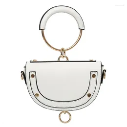 Bag Metal Ring Handle Women Bags 2024 Summer Half Circle PU White Leather Shoulder Saddle Fashion Handbags Small Mini Flap