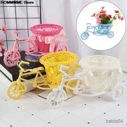 Storage Baskets Handmade Flower Vase Rattan Bicycle Bike Flower Basket Flower Vase Pots Storage Container Gift Home Garden Wedding Decoration