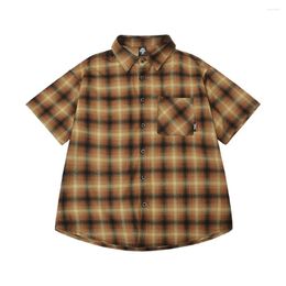 Men's Casual Shirts Colour Match Chequered Short Sleeve Plaid For Men And Women Lapel Streetwear Baggy Blouses Summer Oversize Patchwork