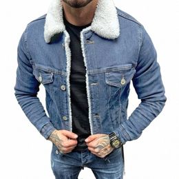 vintage Mens Denim Jacket Streetwear Fi Ripped Turn-down Collar Wool Jean Jackets Men Clothes Spring Trendy Denim Outerwear H4vB#