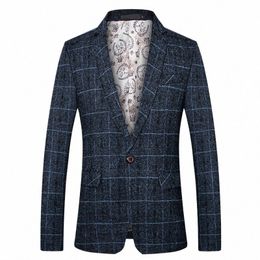 men's Suit Coat Busin Casual Small Suit Spring And Autumn New Profial Clothes Formal Men's Top Fi Plaid Dr c1H8#