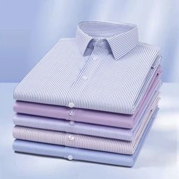 Men's Dress Shirts High Stretch Stripe Anti-Wrinkle Men Long Sleeve Quality Slim Fit Social Business Blouse Shirt