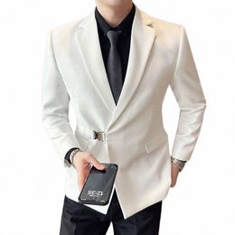 2023 High Quality Solid Colour Single Breasted Men Blazers Busin Casual Suit Jacket Wedding Groom Dr Coats Costume Homme c0Dq#