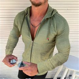 Autumn style mens long sleeved shirts casual solid color hooded cardigan version of men's fashion shirt 007