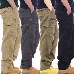Простые комбинезоны, мужские повседневные брюки с эластичной резинкой на талии, брюки большого размера с несколькими карманами, сайт 84bU #