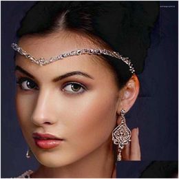 Hair Clips Barrettes Fashion Luxury Crystal Bridal Forehead Chain Jewellery For Women Zircon Headdress Girl Star Decoration Gift Drop De Otbsq