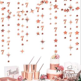 Party Decoration Rose Gold 7th Birthday Decorations Number 7 Circle Dot Star Garland Metallic Hanging Streamer For Anniversary Supplies