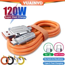 USB Charger Type-C 120W 6A Super быстро зарядная кабельный кабельный жидкий силикон для Xiaomi Huawei Samsung Bold 6.0 Линия данных Rainbow Colous