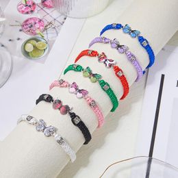Link Bracelets Fashion Cute Butterfly Charm Handmade Braided Crystal Beads Adjustable Bracelet Jewelry Gift For Women Girls Students Friends