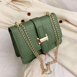 Evening Bags Chain Shoulder Bag Vintage Stone Leather Solid Colour Messenger Female Purses Ladies