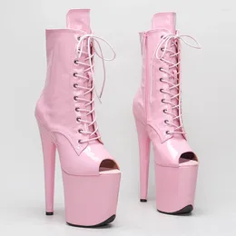 Dance Shoes Leecabe Est 20CM/8inches Pink Colour Patent PU High Heel Platform Boots Open Toe Pole Boot