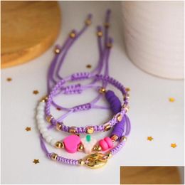 Beaded Strand Kkbead Purple Thread Bracelets Set Handmade Braided Bracelet For Women Designer Jewellery Gift Girl Accessories Drop Deliv Ot9Jm