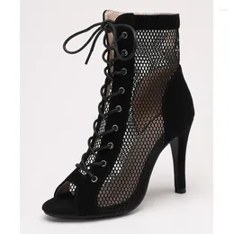 Dance Shoes High Quality Women Black Heels Peep Toe Boot Stilettos Jazz Female Latin Dancing Street Booties Plus Size