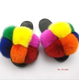Slippers Slippers Fluffy Raccoon Fur Slide Soes Womens Fox Flip Flat Outdoor Sandals Amazing Drop Sip H240326XVS8