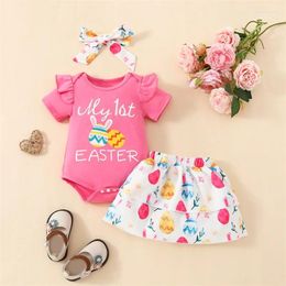 Clothing Sets CitgeeSummer Easter Infant Baby Girl Set Short Sleeve Letter Print Romper Elastic Waist Skirt Bow Headband Outfit