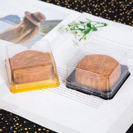 Gift Wrap 100pcs Clear Transparent Plastic Square Moon Cake Box Package Egg-Yolk Puff Container Wedding Birthday Party Baking