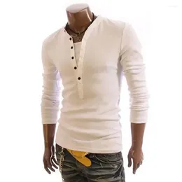 Men's Suits A2447 Cotton T Shirt Men Solid Color Tshirt Single-breasted Collar Long Sleeve