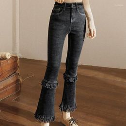 Women's Jeans With Pockets Blue High Waist S Pants For Woman Trousers Flare Bell Bottom Black Flared Baggy Office Retro Z Emo