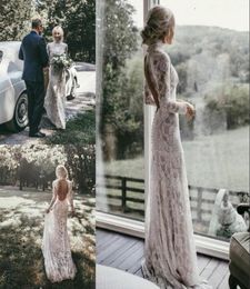 Boho Mermaid Full Lace Wedding Dresses High Neck Long Sleeves Chic Backless Bridal Dress 2018 Plus Size Sexy Country Beach Wedding9711381